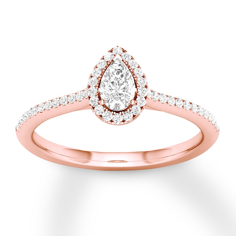 Diamond Engagement Ring 1/3 ct tw Pear & Round 10K Rose Gold