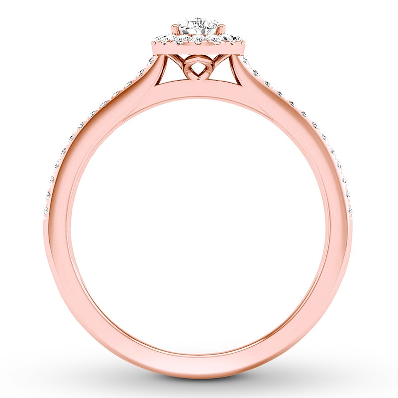 Diamond Engagement Ring 1/3 ct tw Pear & Round 10K Rose Gold