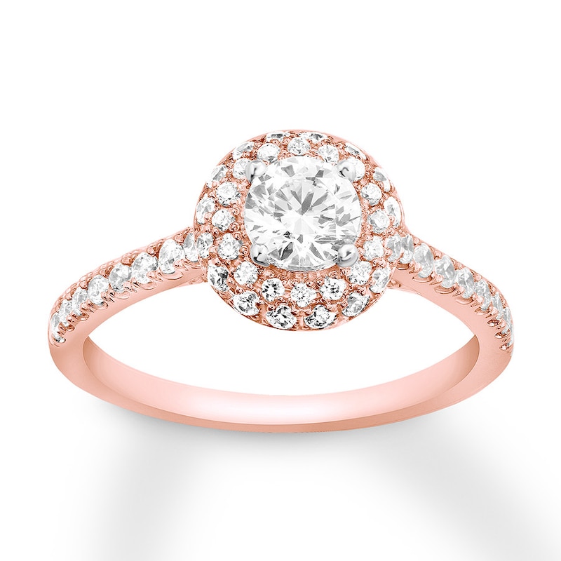 Diamond Engagement Ring 7 8 Ct Tw Round Cut 14k Rose Gold Halo