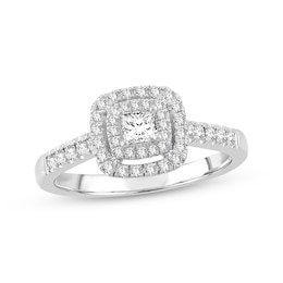 Now + Forever Diamond Engagement Ring 1/2 ct tw Princess & Round-cut 14K White Gold