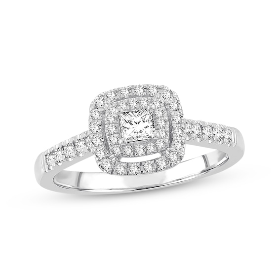 Now + Forever Diamond Engagement Ring 1/2 ct tw Princess & Round-cut 14K White Gold