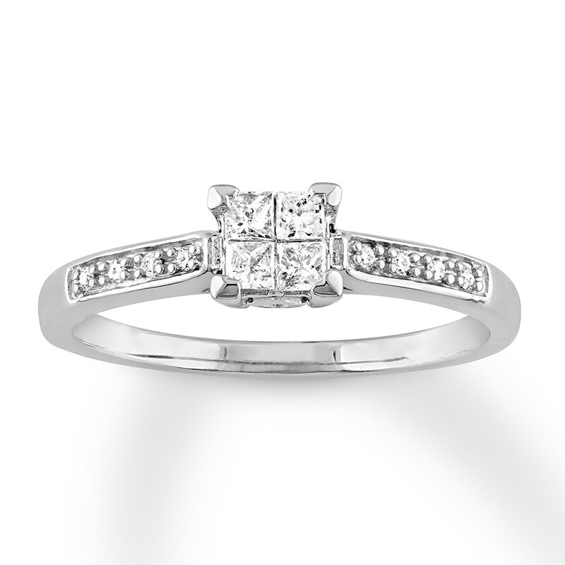 Main Image 1 of Now + Forever Diamond Engagement Ring 1/5 ct tw Princess & Round-cut 10K White Gold