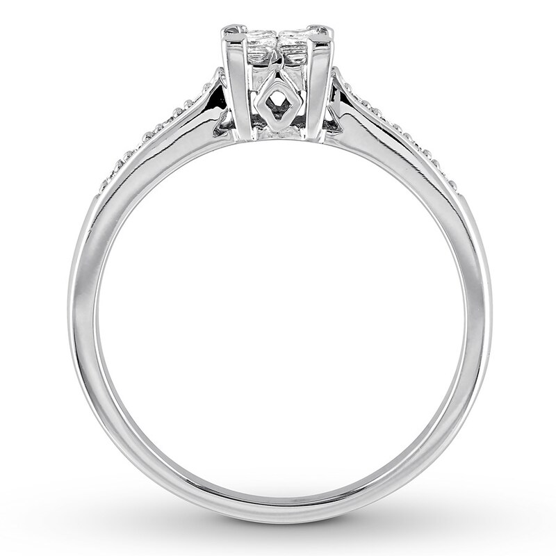 Diamond Engagement Ring 1/5 ct tw Princess & Round-cut 10K White Gold