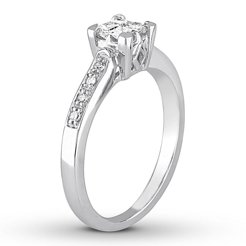 Diamond Engagement Ring 1/5 ct tw Princess & Round-cut 10K White Gold