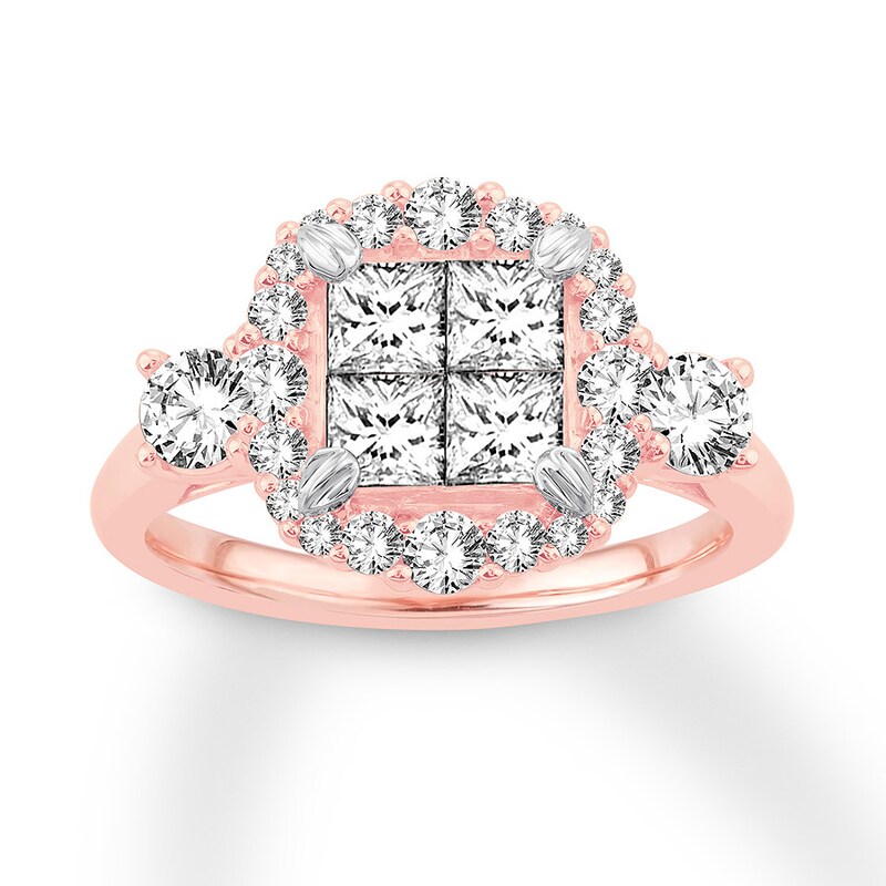 Diamond Engagement Ring 1-5/8 cttw Princess & Round-cut 14K Two-Tone Gold