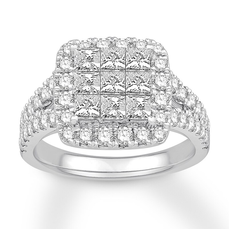 Diamond Engagement Ring 2 ct tw Princess & Round-cut 14K White Gold