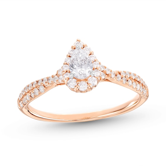 Diamond Engagement Ring 1/2 ct tw Pear/Round 14K Rose Gold