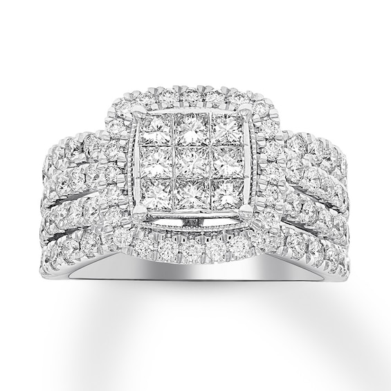 Diamond Engagement Ring 2 ct tw Princess/Round 10K White Gold | Kay
