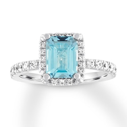 Now + Forever Aquamarine Engagement Ring 1/2 ct tw Diamonds 14K White Gold