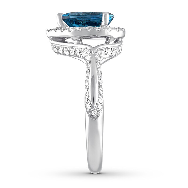 Blue Topaz Engagement Ring 5/8 ct tw Diamonds 14K White Gold