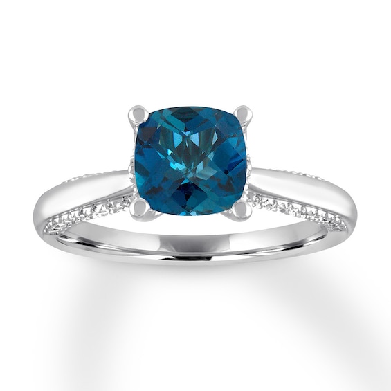 Blue Topaz Engagement Ring 1/4 ct tw Diamonds 14K White Gold | Kay