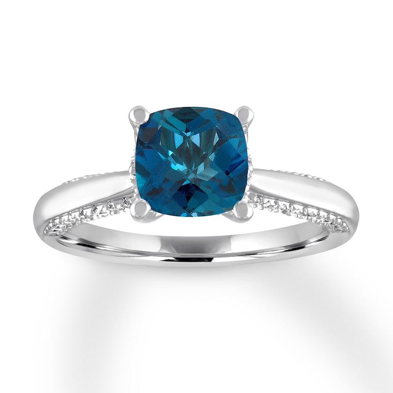 Blue Topaz Engagement Ring 1/4 ct tw Diamonds 14K White Gold