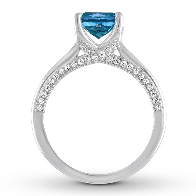 Main Image 3 of Now + Forever Blue Topaz Engagement Ring 1/4 ct tw Diamonds 14K White Gold