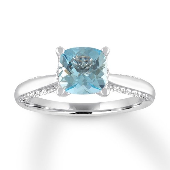 Aquamarine Engagement Ring 1/4 ct tw Diamonds 14K White Gold | Kay