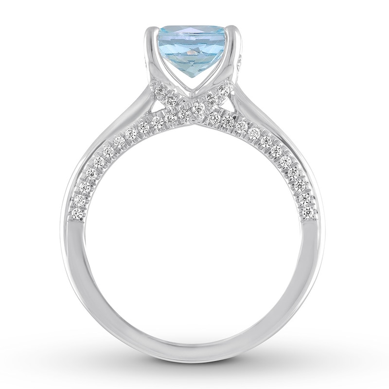 Aquamarine Engagement Ring 1/4 ct tw Diamonds 14K White Gold