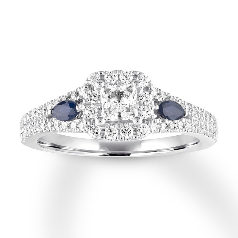 Diamond & Sapphire Engagement Ring 3/4 ct tw 14K White Gold