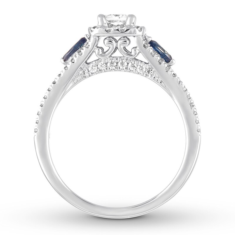 Diamond & Sapphire Engagement Ring 3/4 ct tw 14K White Gold