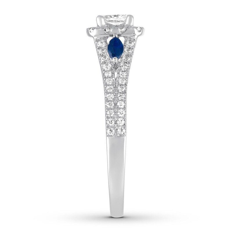 Diamond & Sapphire Engagement Ring 3/4 ct tw 14K White Gold
