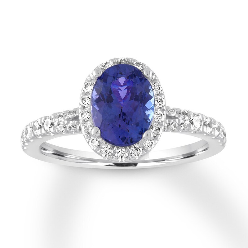 Tanzanite Engagement Ring 3/8 ct tw Diamonds 14K White Gold
