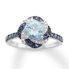 Thumbnail Image 0 of Aquamarine & Lab-Created Sapphire Engagement Ring Round-cut 14K White Gold
