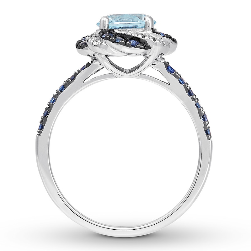 Aquamarine & Lab-Created Sapphire Engagement Ring Round-cut 14K White Gold