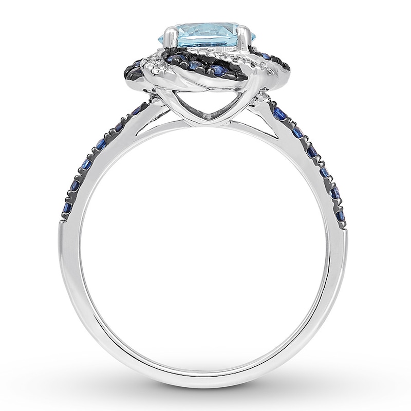 Main Image 2 of Now + Forever Aquamarine & Lab-Created Sapphire Engagement Ring Round-cut 14K White Gold