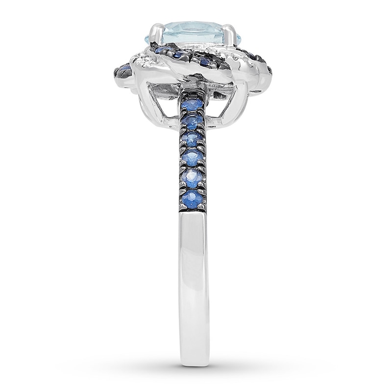Main Image 3 of Now + Forever Aquamarine & Lab-Created Sapphire Engagement Ring Round-cut 14K White Gold