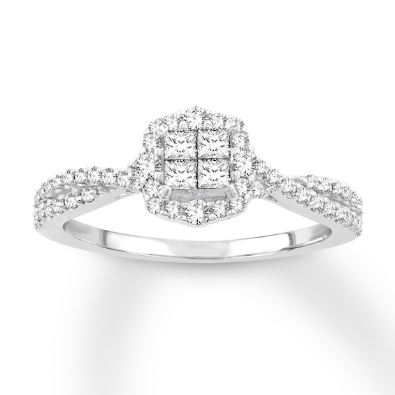 Now + Forever Diamond Engagement Ring 1/2 ct tw Princess & Round-cut 14K White Gold