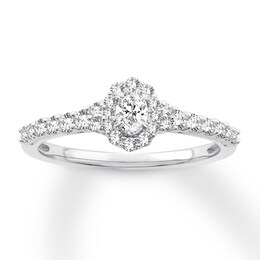 Now + Forever Diamond Engagement Ring 1/2 ct tw Oval/Round 14K White Gold