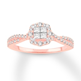 Now + Forever Diamond Engagement Ring 1/2 ct tw Princess & Round-cut 14K Rose Gold