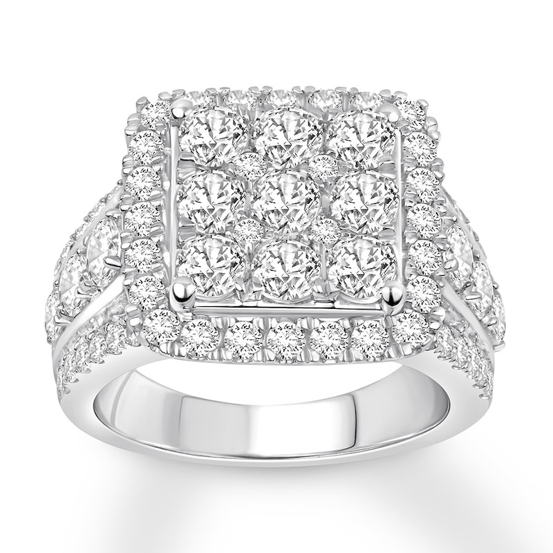 Diamond Engagement Ring 3-1/2 ct tw Round-cut 10K White Gold with 360