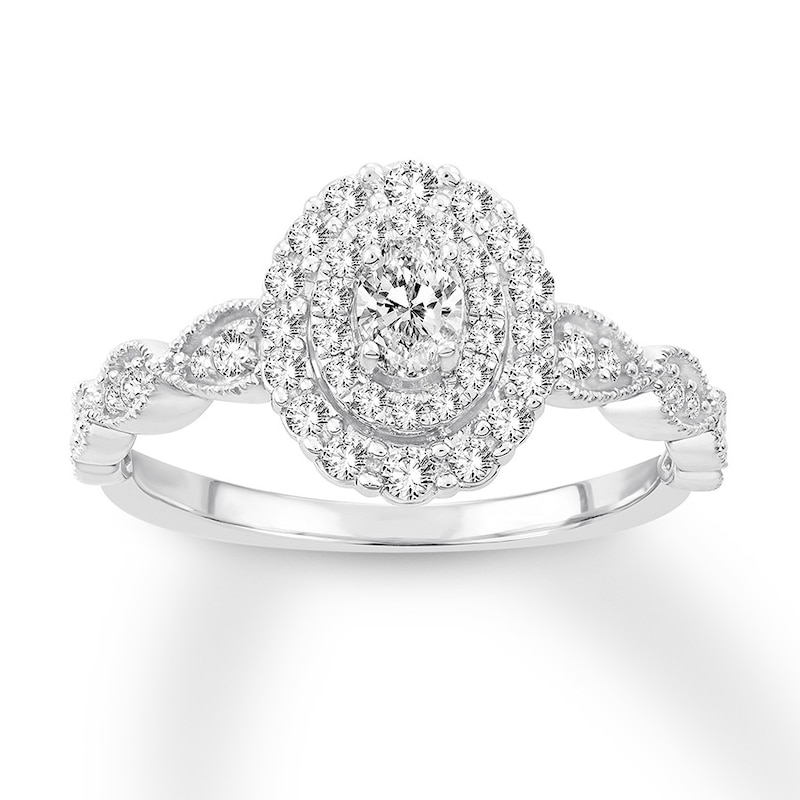 Diamond Engagement Ring 1/2 ct tw Oval & Round-cut 14K White Gold