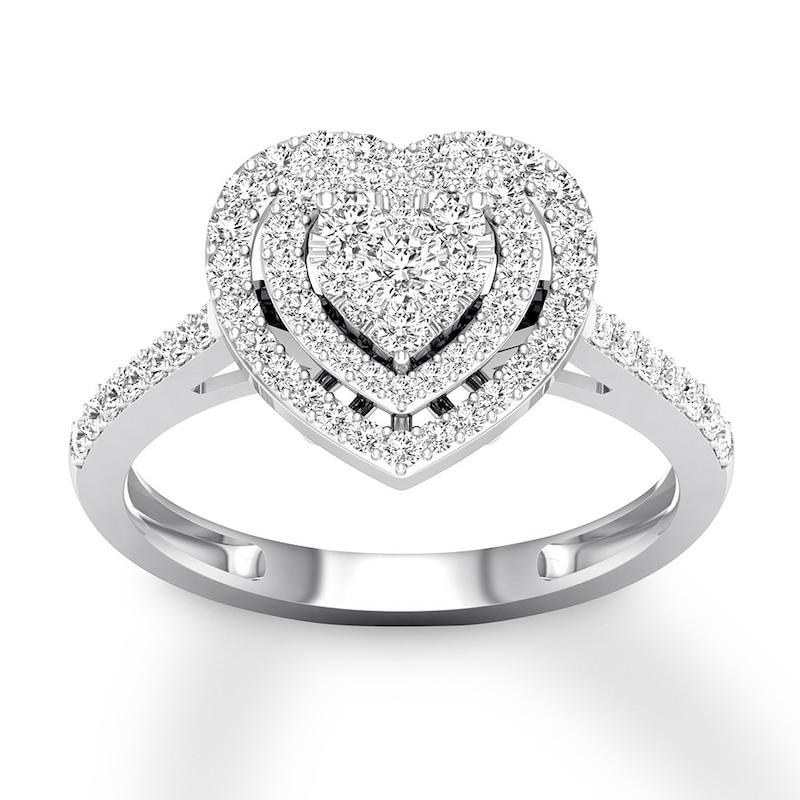 Diamond Heart Engagement Ring 1/2 ct tw Round 10K White Gold with 360