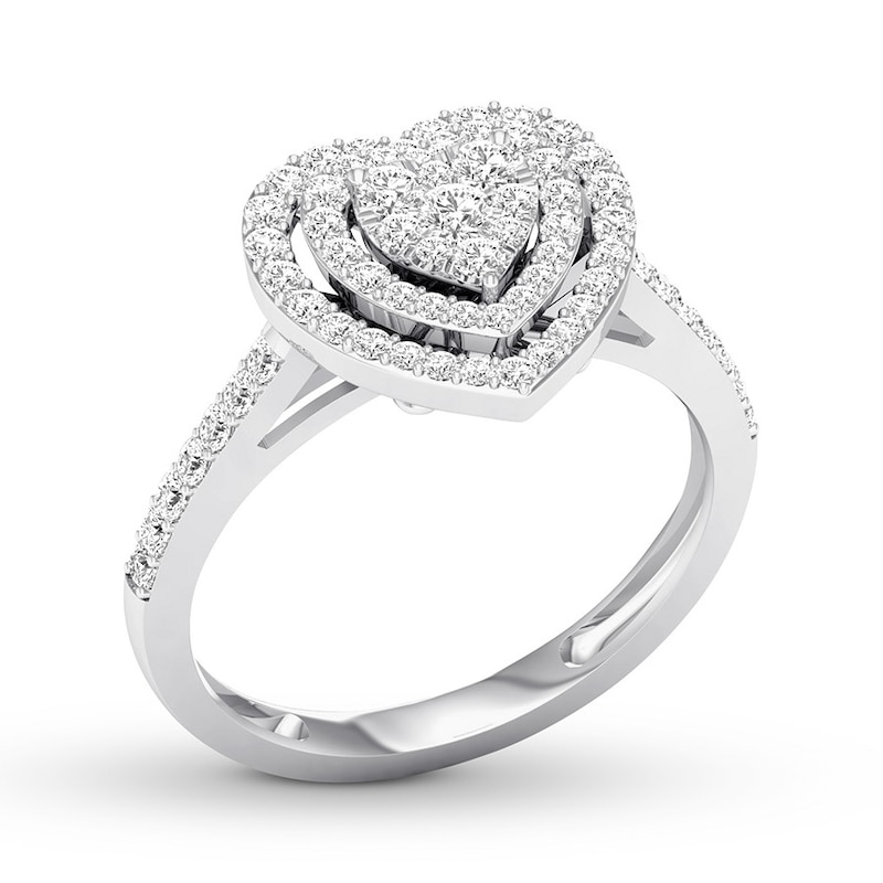 Diamond Heart Engagement Ring 1/2 ct tw Round 10K White Gold