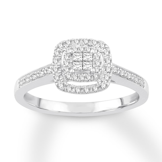 Now + Forever Diamond Engagement Ring 1/4 ct tw Round & Princess 10K White Gold