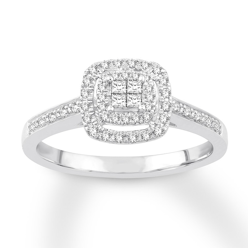 Diamond Engagement Ring 1/4 ct tw Round & Princess 10K White Gold