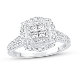 Now + Forever Diamond Engagement Ring 3/4 ct tw Princess & Round 10K White Gold