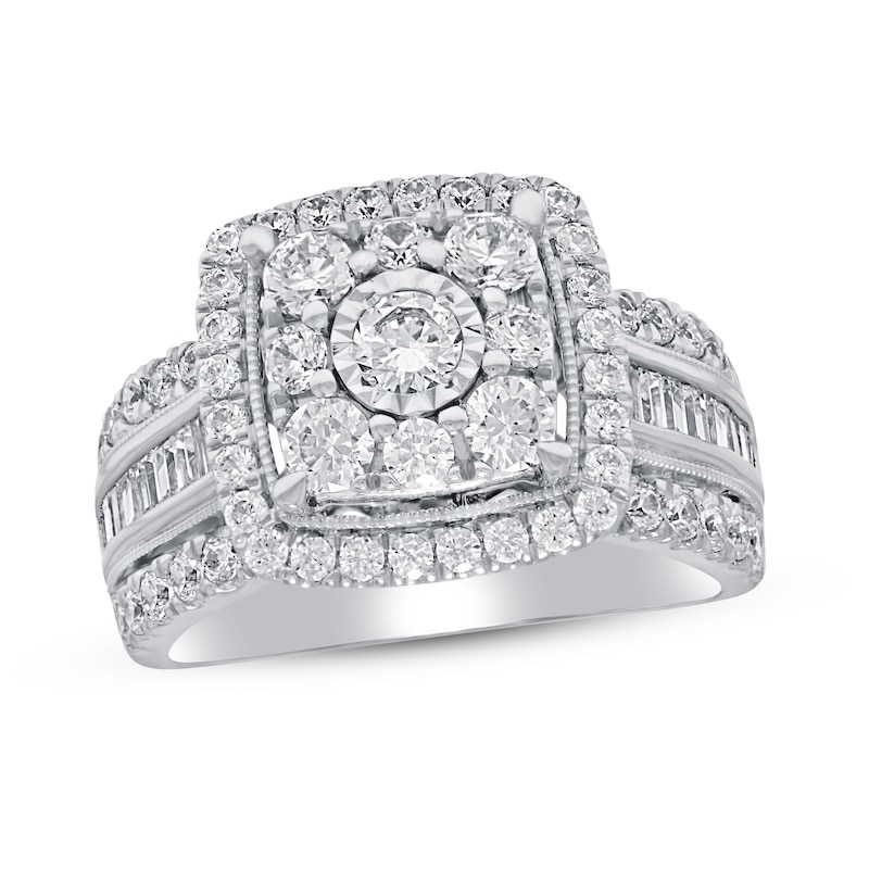 Main Image 1 of Diamond Engagement Ring 2 ct tw Round & Baguette 10K White Gold