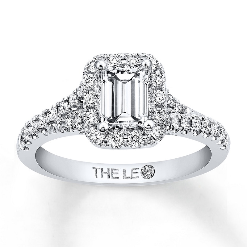 THE LEO Diamond Engagement Ring 1-3/8 ct tw Emerald & Round-cut 14K White Gold