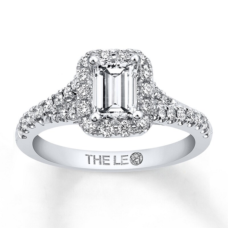 THE LEO Diamond Engagement Ring 1-3/8 ct tw Emerald & Round-cut 14K White Gold