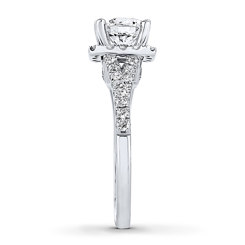 THE LEO Diamond Engagement Ring 1-3/8 ct tw Emerald & Round-cut 14K White Gold