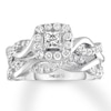 Thumbnail Image 1 of THE LEO Diamond Bridal Set 7/8 ct tw Princess & Round-cut 14K White Gold
