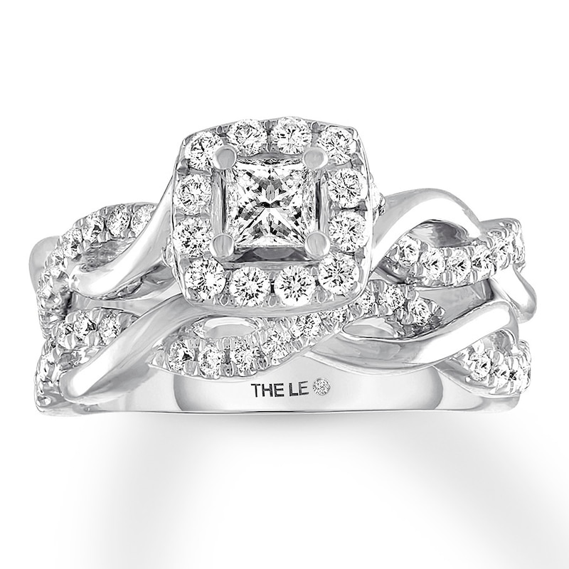 Main Image 1 of THE LEO Diamond Bridal Set 7/8 ct tw Princess & Round-cut 14K White Gold