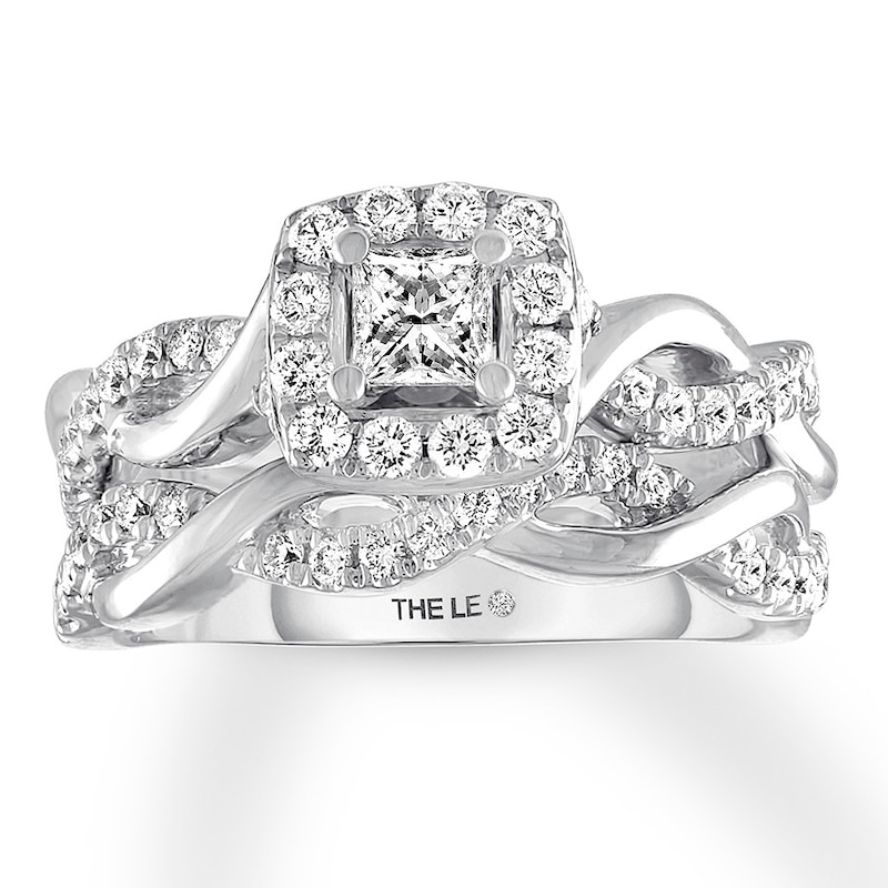 THE LEO Diamond Bridal Set 7/8 ct tw Princess & Round-cut 14K White Gold