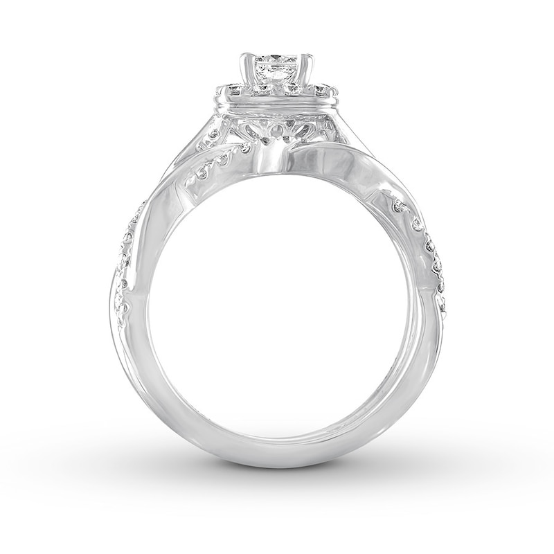 THE LEO Diamond Bridal Set 7/8 ct tw Princess & Round-cut 14K White Gold
