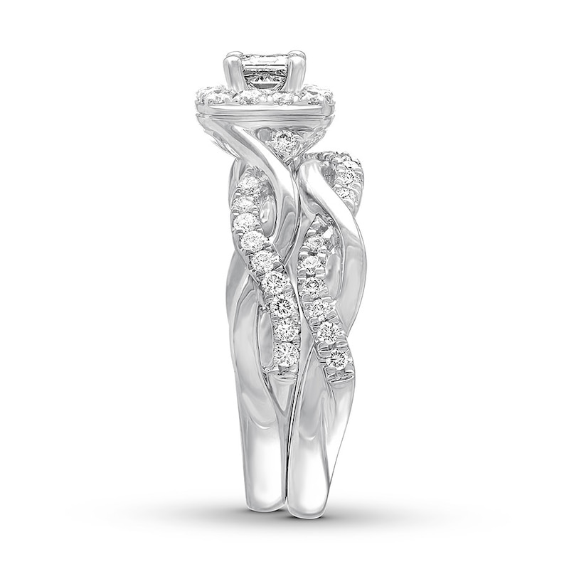 THE LEO Diamond Bridal Set 7/8 ct tw Princess & Round-cut 14K White Gold