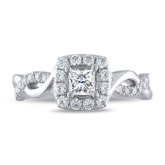 Thumbnail Image 3 of THE LEO Diamond Engagement Ring 3/4 ct tw Princess & Round-cut 14K White Gold