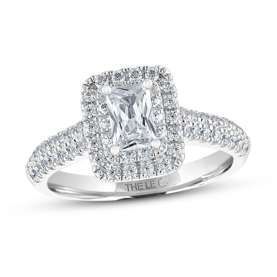 THE LEO Diamond Engagement Ring 1 ct tw Emerald & Round-cut 14K White ...