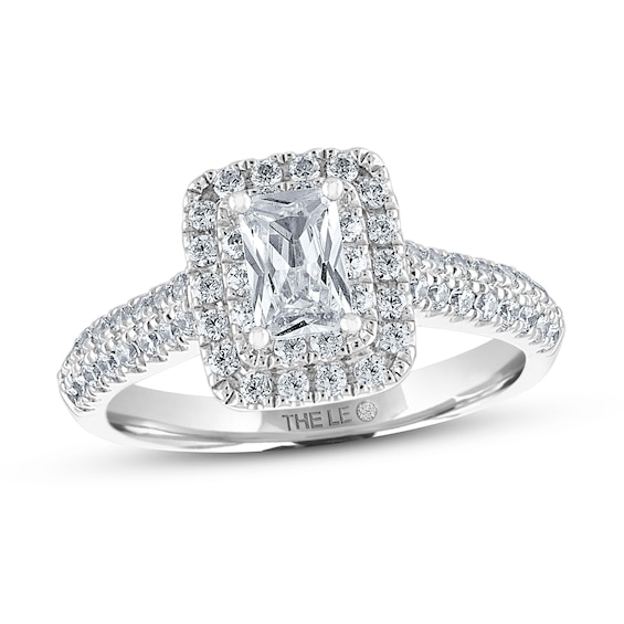 THE LEO Diamond Engagement Ring 1 ct tw Emerald & Round-cut 14K White Gold