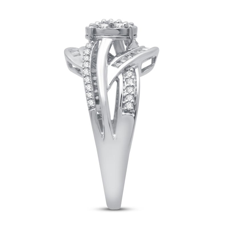 Main Image 3 of Diamond Engagement Ring 1/2 ct tw Round & Baguette-cut 10K White Gold